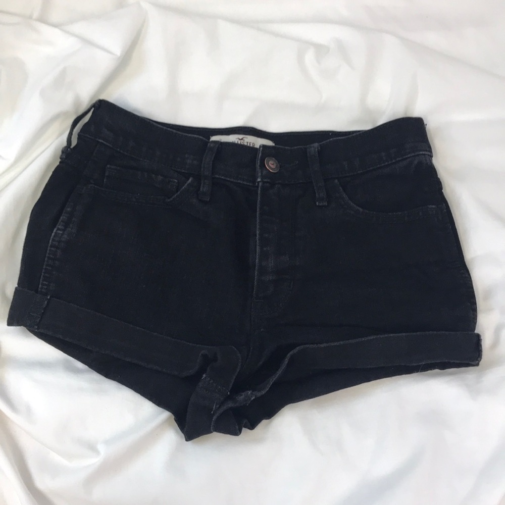 Hollister Cuffed Leg Black Denim Jean Shorts Size 3